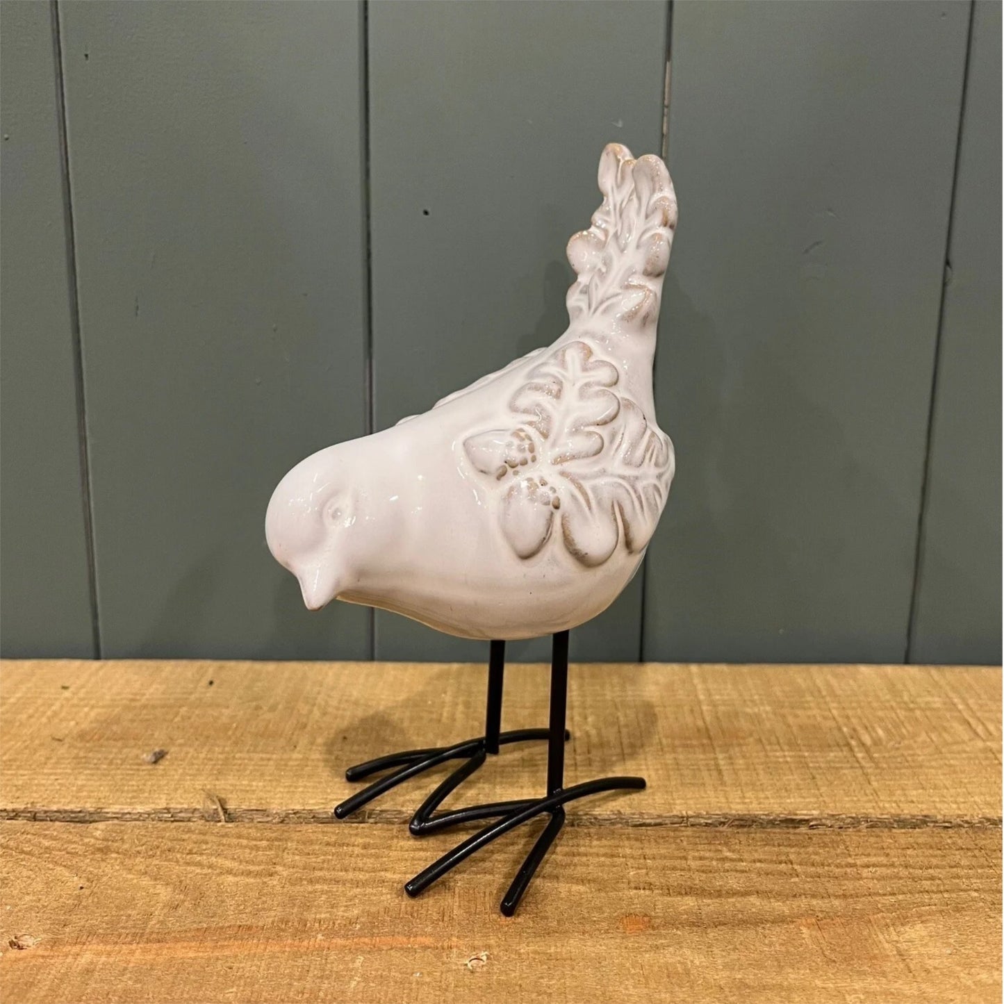 Ceramic Bird Glazed White Ornament Home Office Shelf Sitter Antique Decor Figure