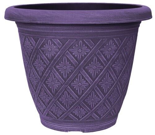 Set of 2 Round 40cm Garden Plant Pot Woven Purple Flower Outdoor Deco Planter