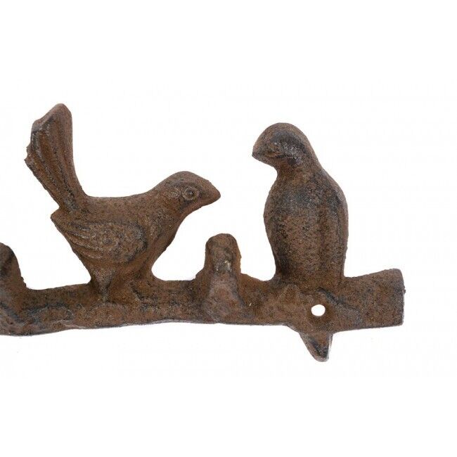 Metal Brown Birds on Branch in Row Wardrobe Wall 5 Hooks Coat Key Hanger Rack