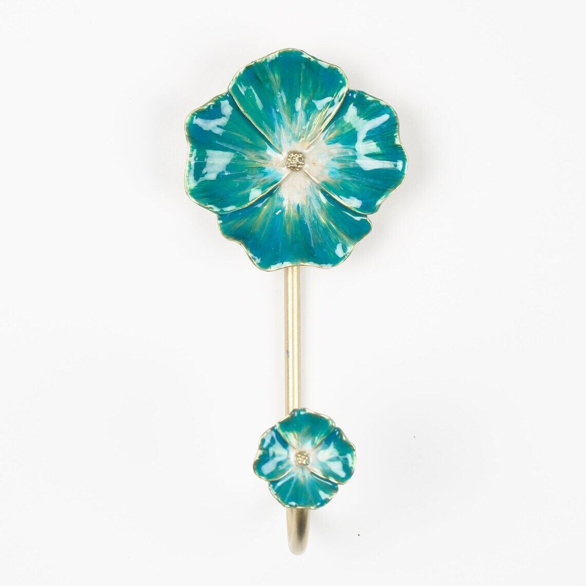 Meta Floral Wall Hooks Gold Enamel Hand Painted Petals Scarf Coat Hanger