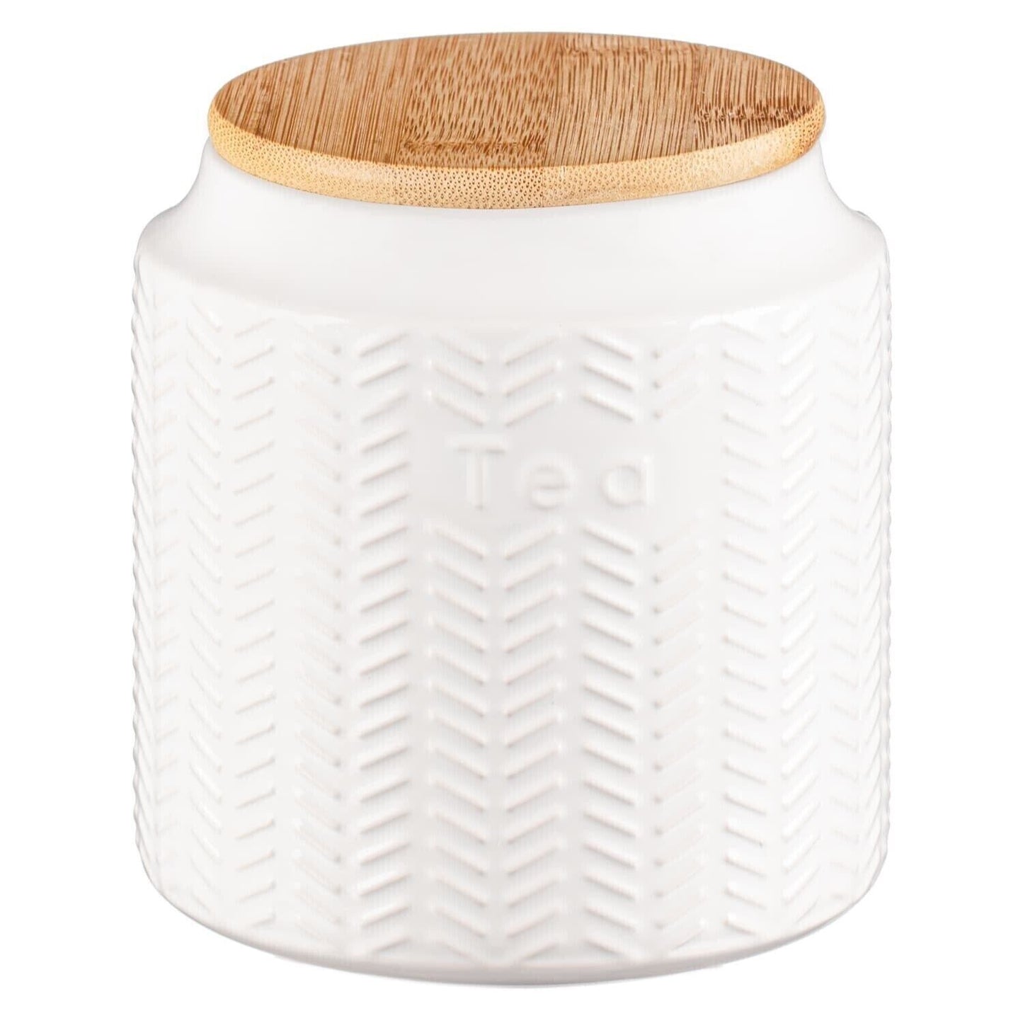 Set Of 3 White Tea Coffee Sugar Ceramic Canister Embossed Patterned Storage Jars