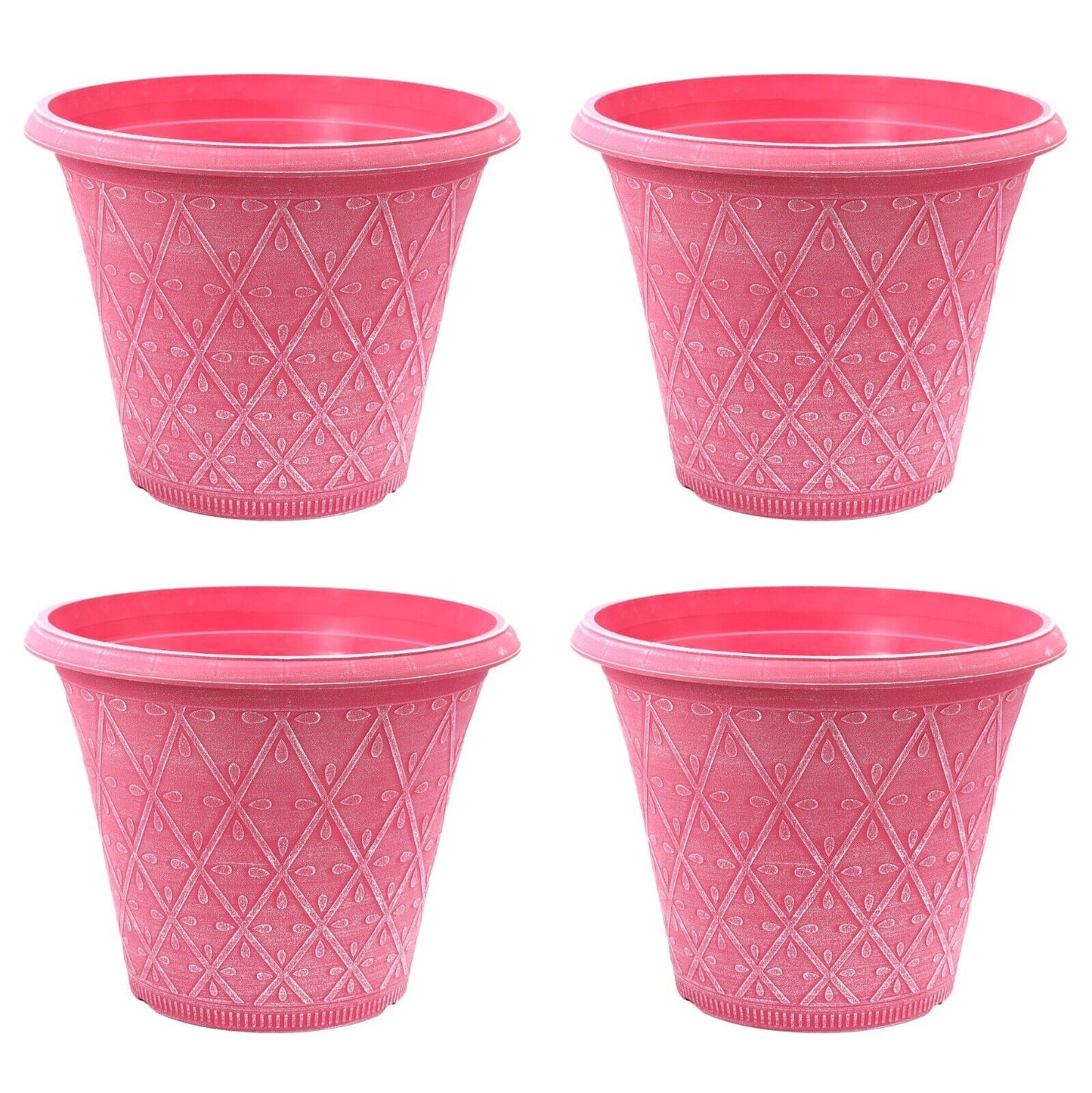 Planter Set of 4 Round 30cm Garden Plant Pot Pink Outdoor 10L Decorative Cover