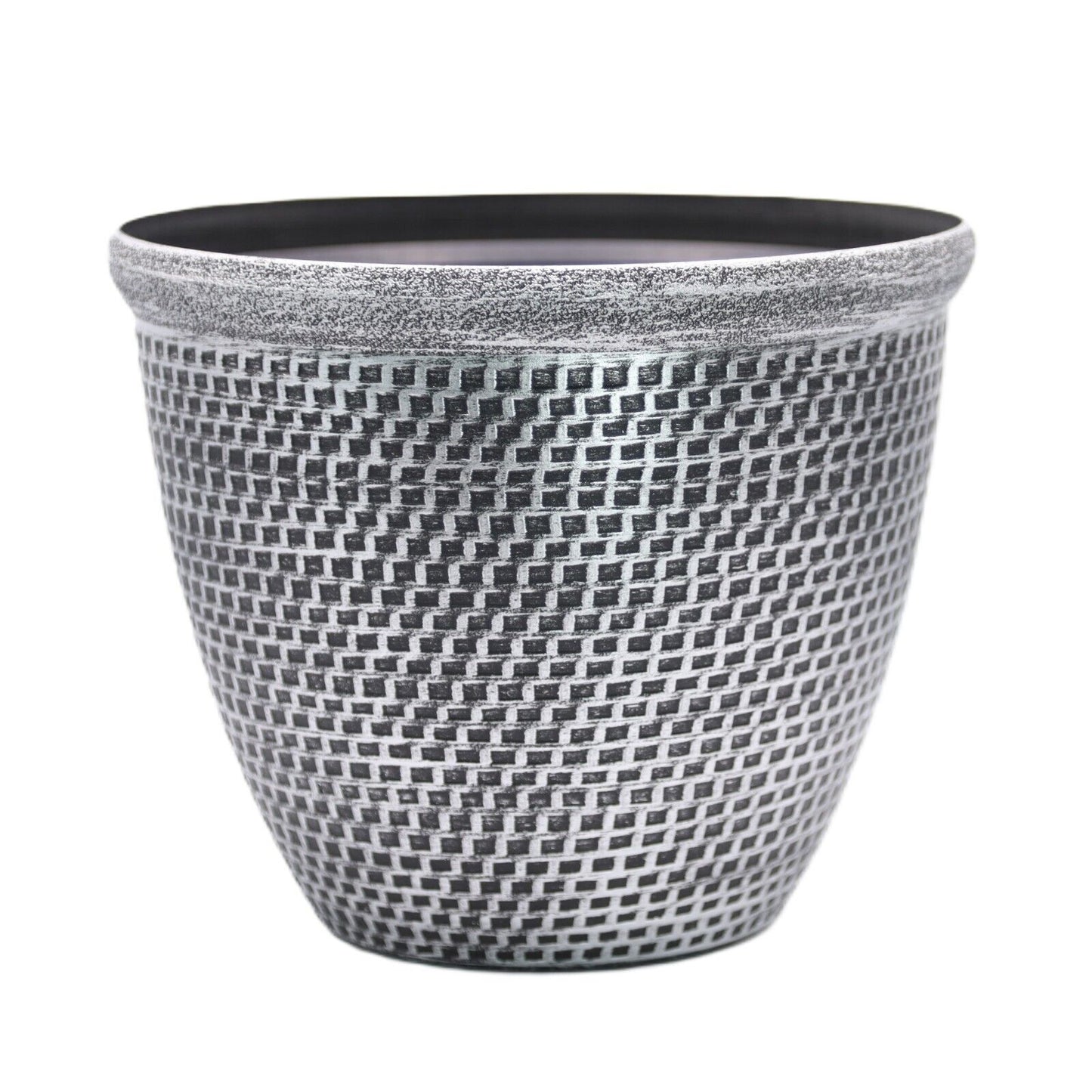 30cm Silver Plastic Round Cromarty Planter Antique Plant Flowers Pot Cover