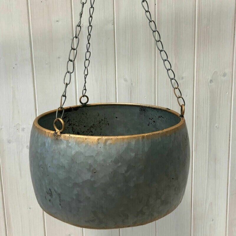 Hanging Planter Galvanised Hanging Planter Flower Basket Pot Decorative Gold Rim