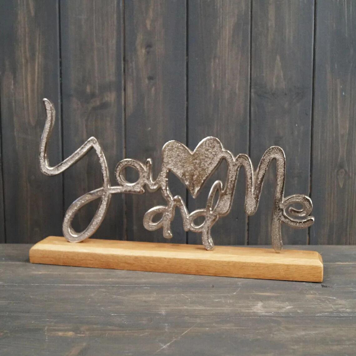 Aluminium Love Couple Pet Cat Mr Mrs You Me Gift Home Decor Ornaments On Wood