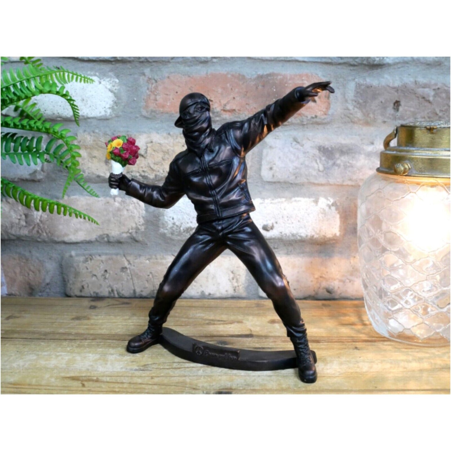 Resin The Flower Thrower Artistic Sculpture Black Shelf Sitter Ornament Decor