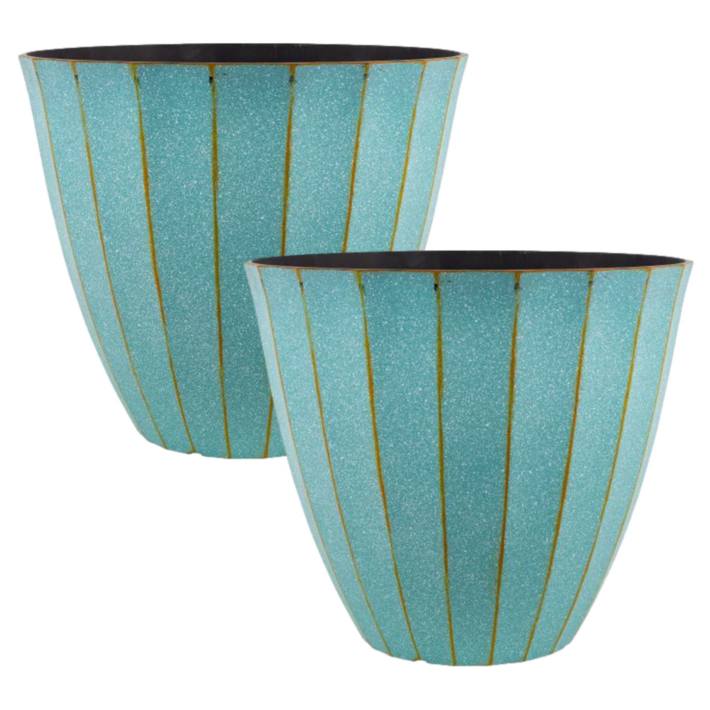 2Pc Patina Copper Plastic Panelled Planter Round 40cm Plant Pot 26L Garden Decor