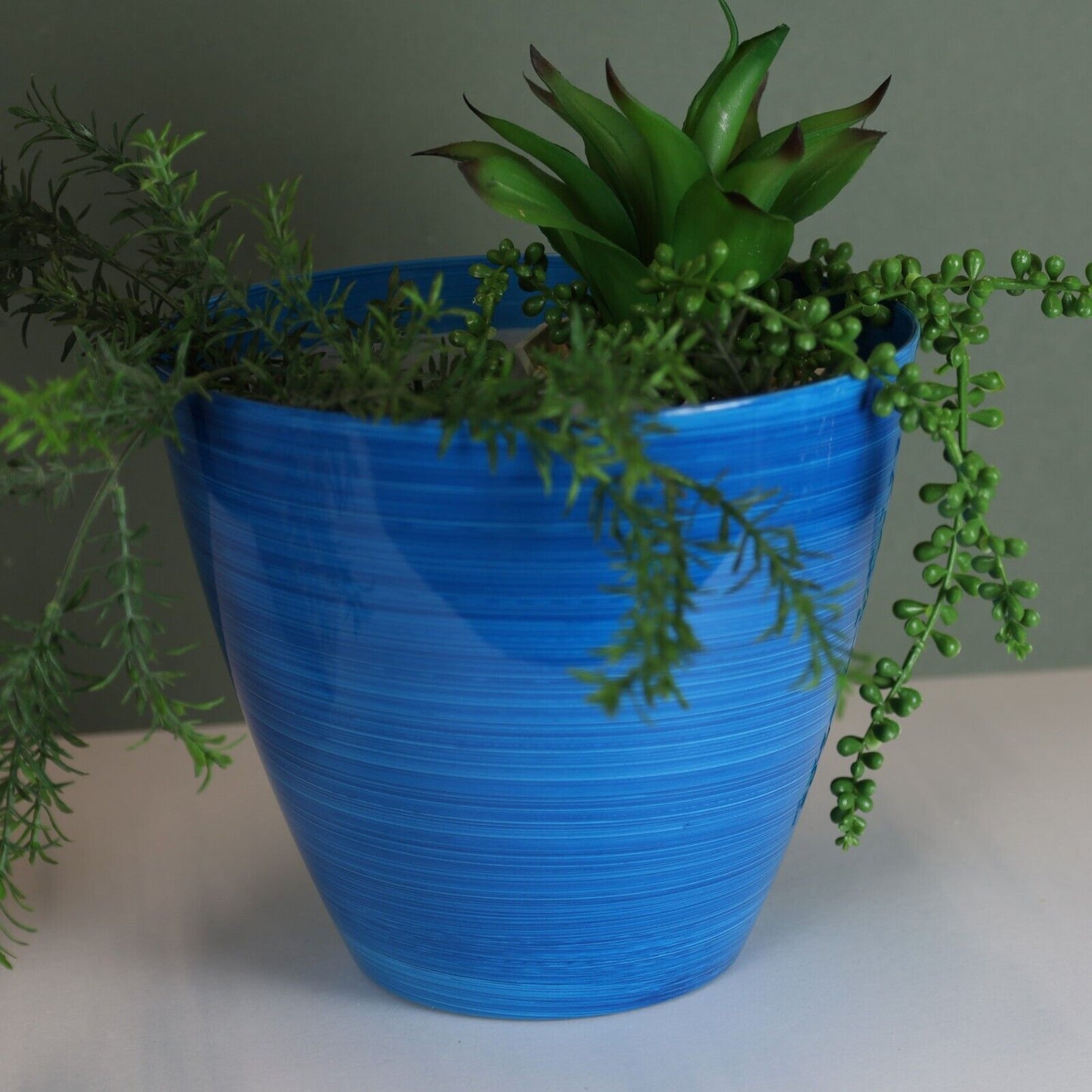 30cm Large Plastic Round Ocean Blue Savannah Planter Plant Flowers Pot Cover