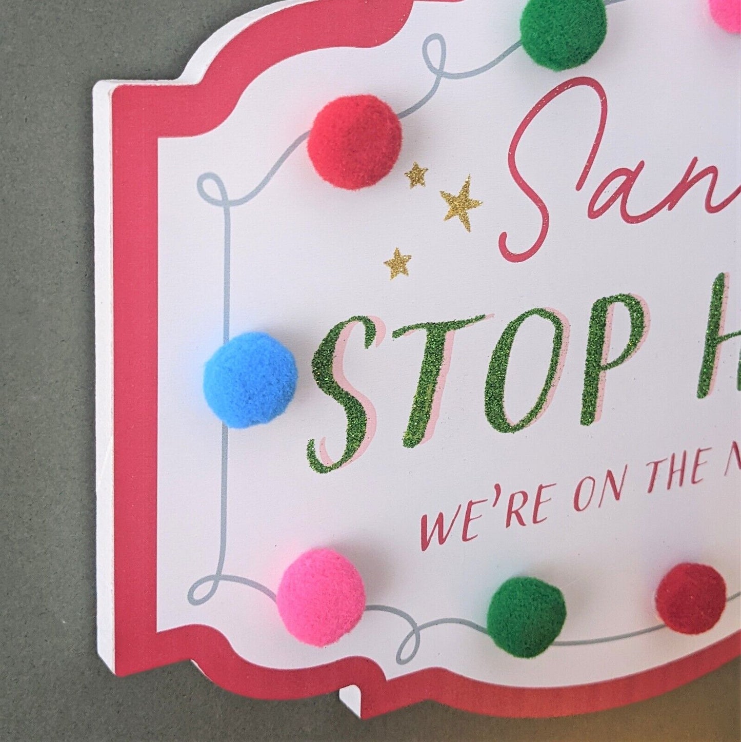 Wooden Santa Stop Here Slogan Plaque Home Christmas Decor Santa Window Notice