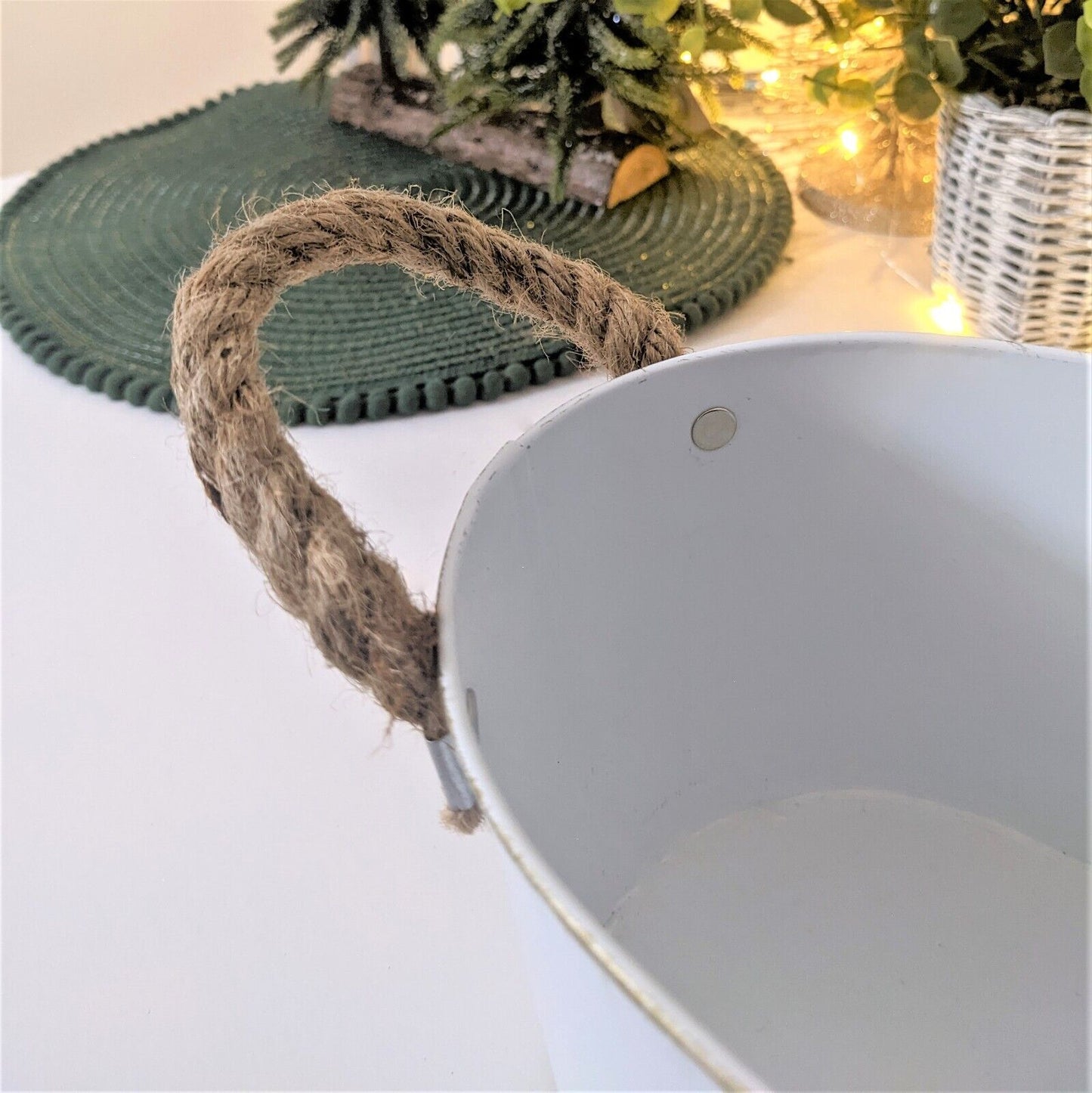 30cm Metal Christmas Tree Embossed Plant Pot Tin Pail Trough Gold White Decor