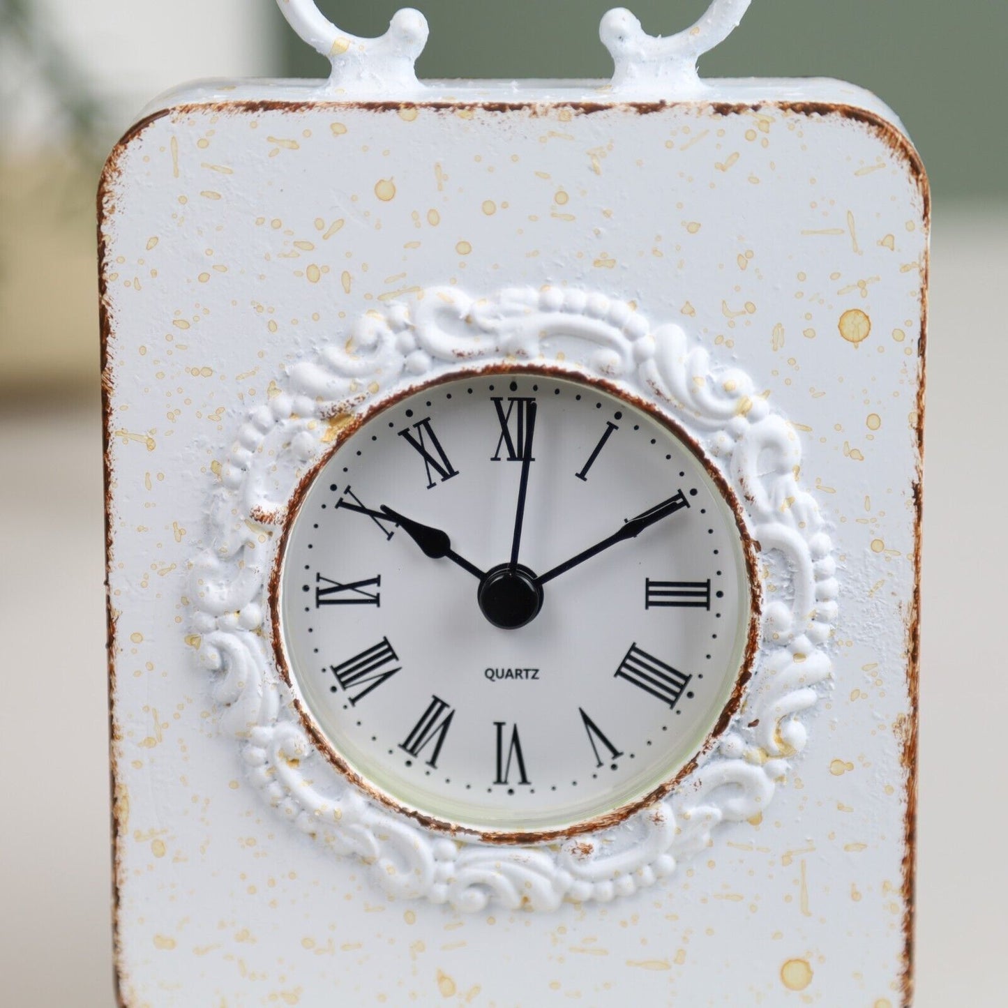 17cm Antique Metal White Carriage Table Mantle Roman Clock Gift Home Table Decor