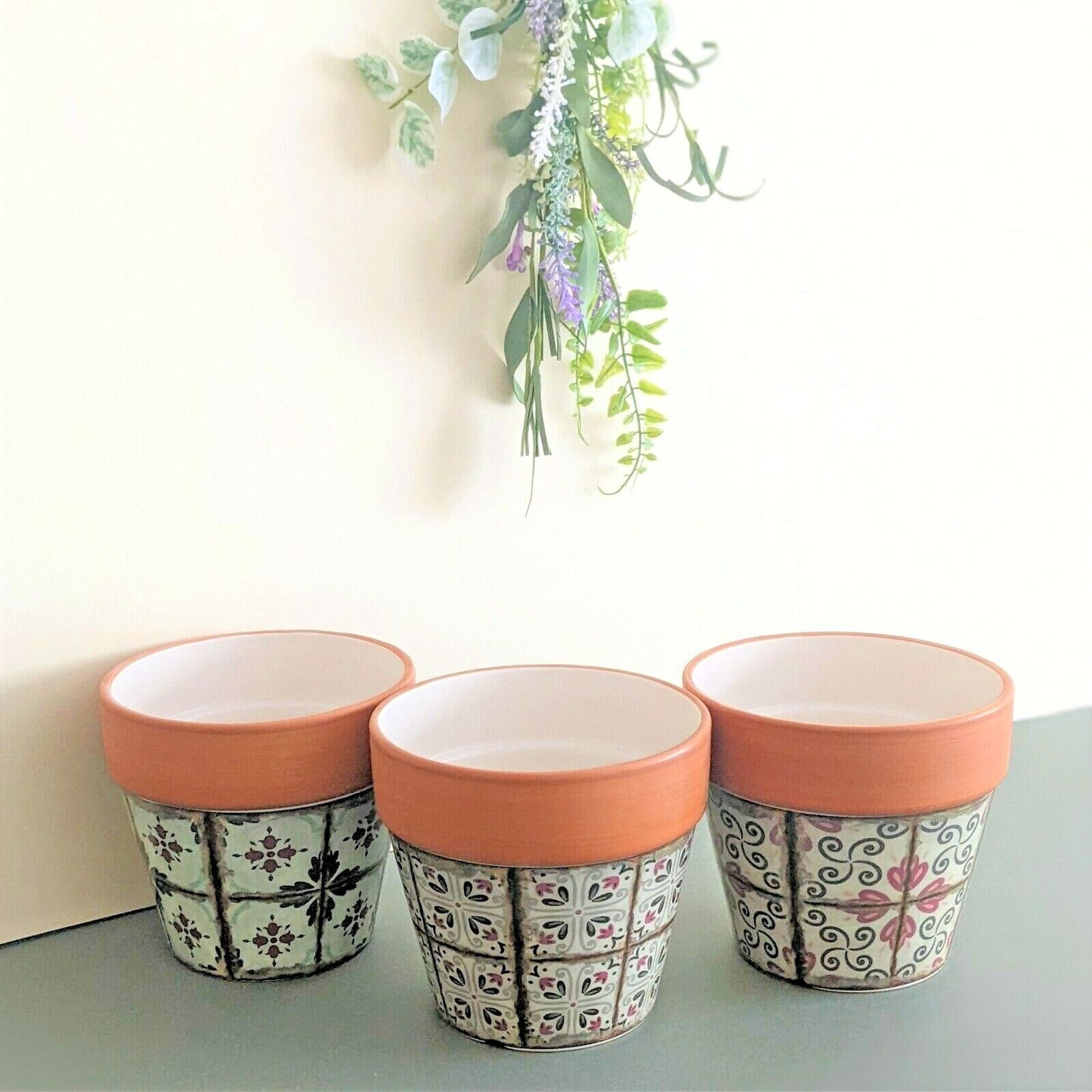 14cm Terracotta Plant Pot Cover Ceramic Planter Tiles Glazed Moroccan Vase Pot