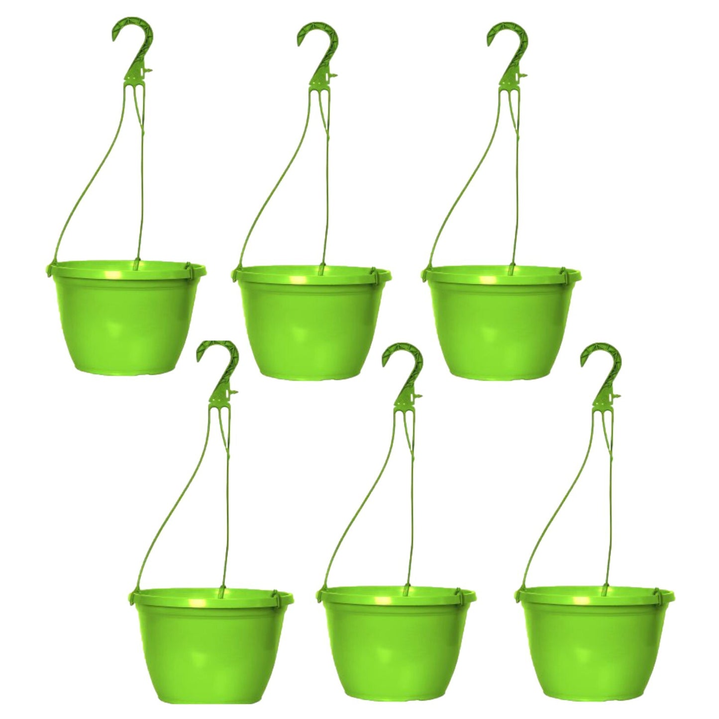 Round Plastic Green Hanging Basket 26cm Glossy Plant Pot 5L Garden Hook Planter