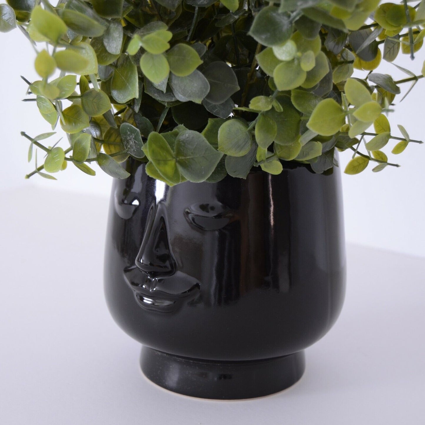 Ceramic Nordic Face 14cm Black Planter Pot Cover Indoor Round Modern Décor