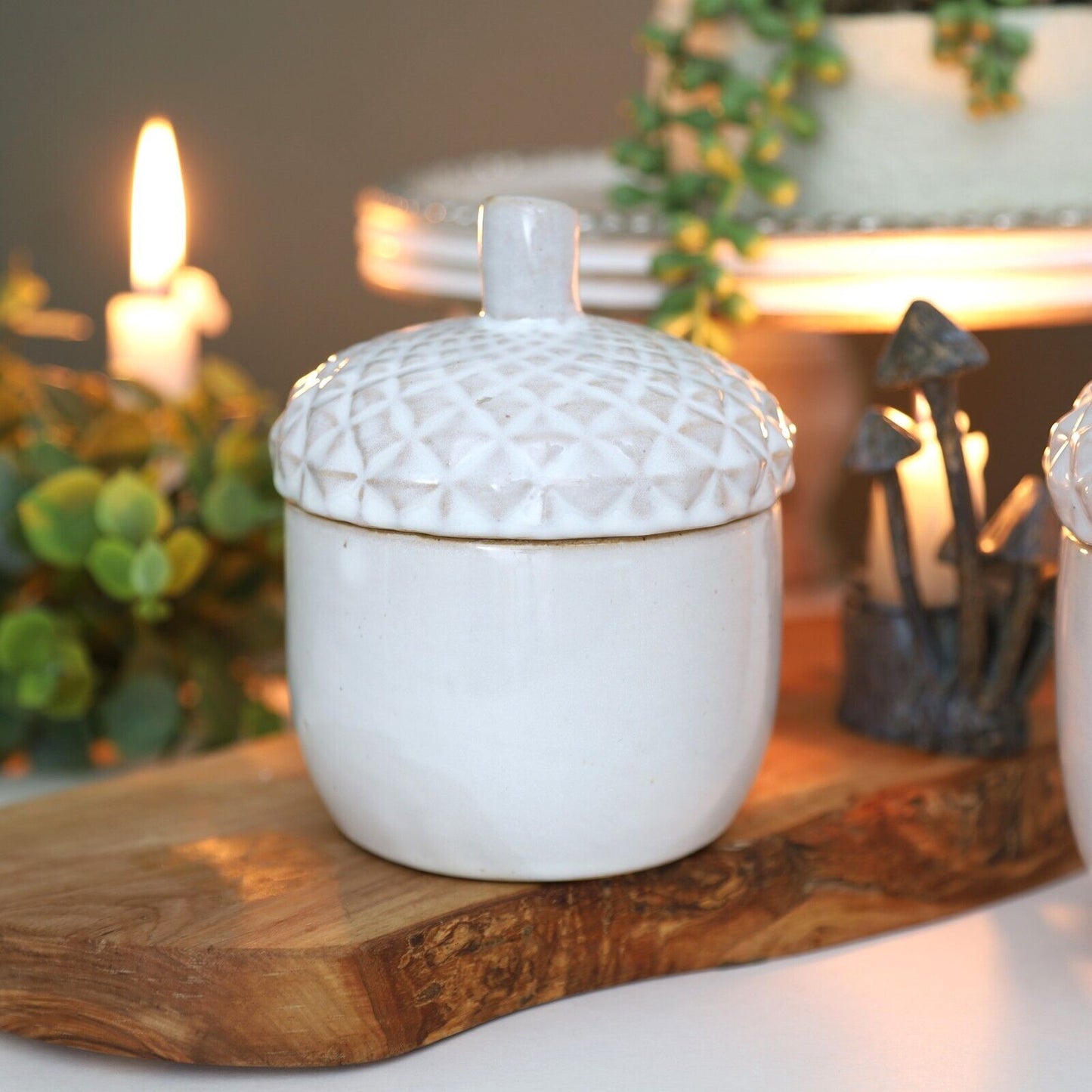 12cm Reactive Glaze Ceramic Acorn Trinket Pot Jar Kitchen Storage Nordic Autumn