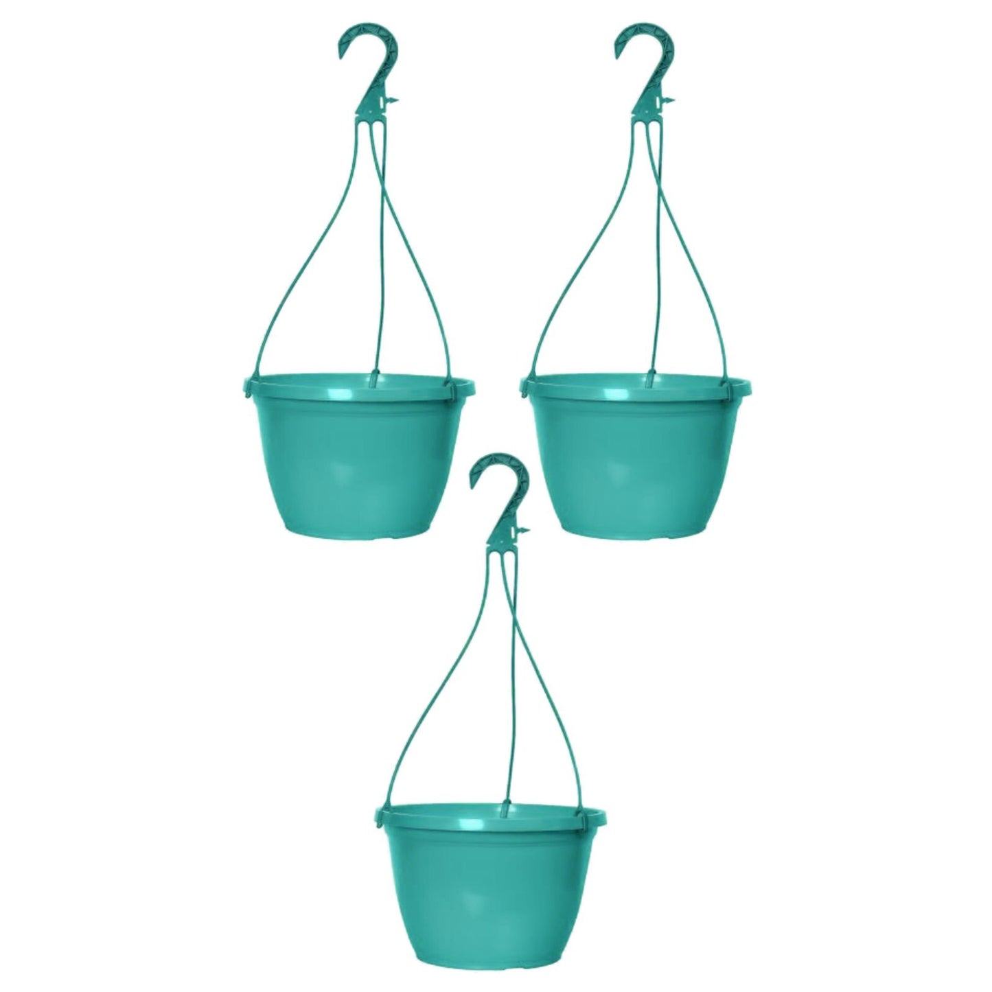 Round Plastic Teal Hanging Basket 26cm Glossy Plant Pot 5L Garden Hook Planter
