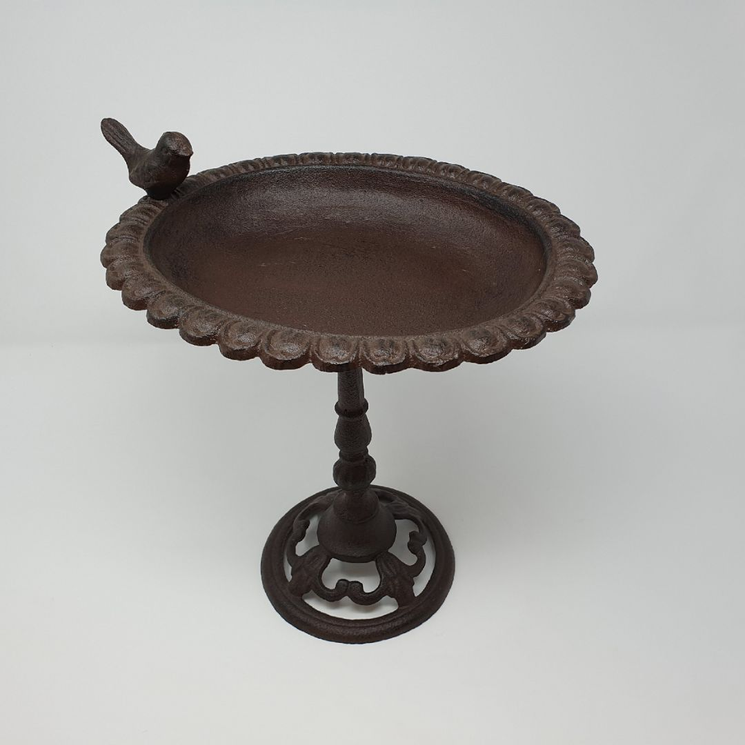 Cast Iron 29cm Tall Bird Bath Feeder for Small Birds Rustic Aged Style Ornate