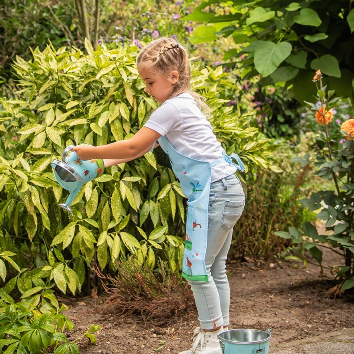 Girls Boys Gardening Tools Set Shovel Rake Trowel Gloves Watering Can Bucket