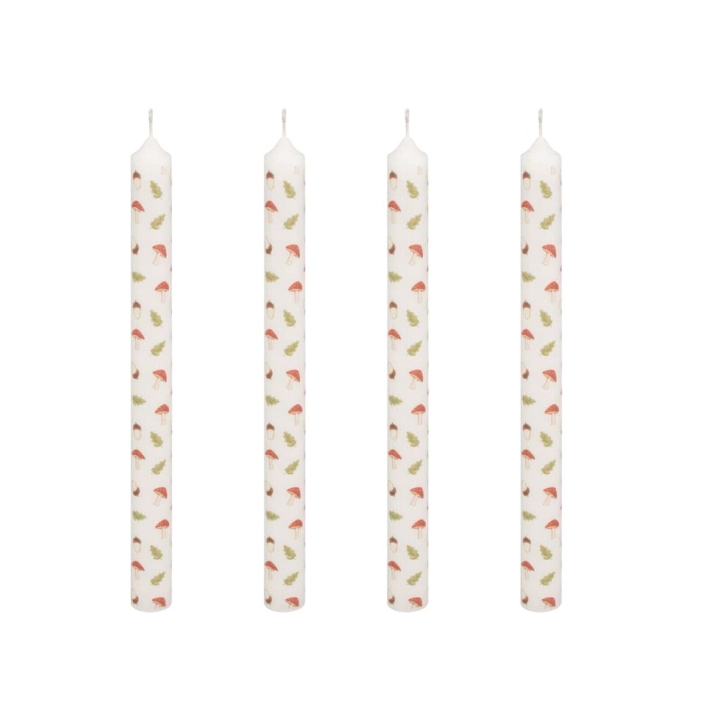 4Pc Mushroom Decal Dinner Candles 8 Hrs Time with Autumn Leaves Mushroom Design