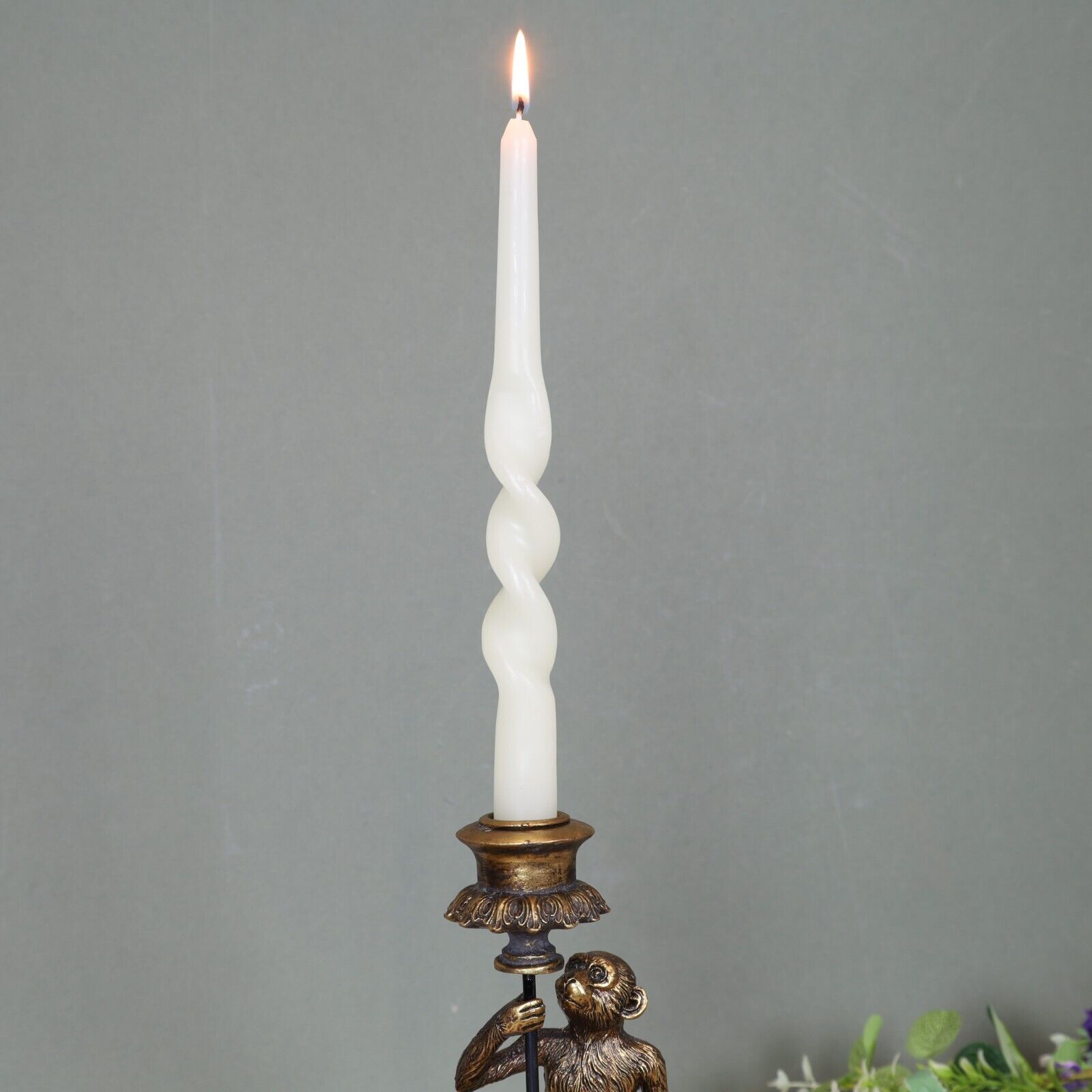 24cm Antique Copper Resin Monkey Tapered Candle Stick Holder Animal Statue