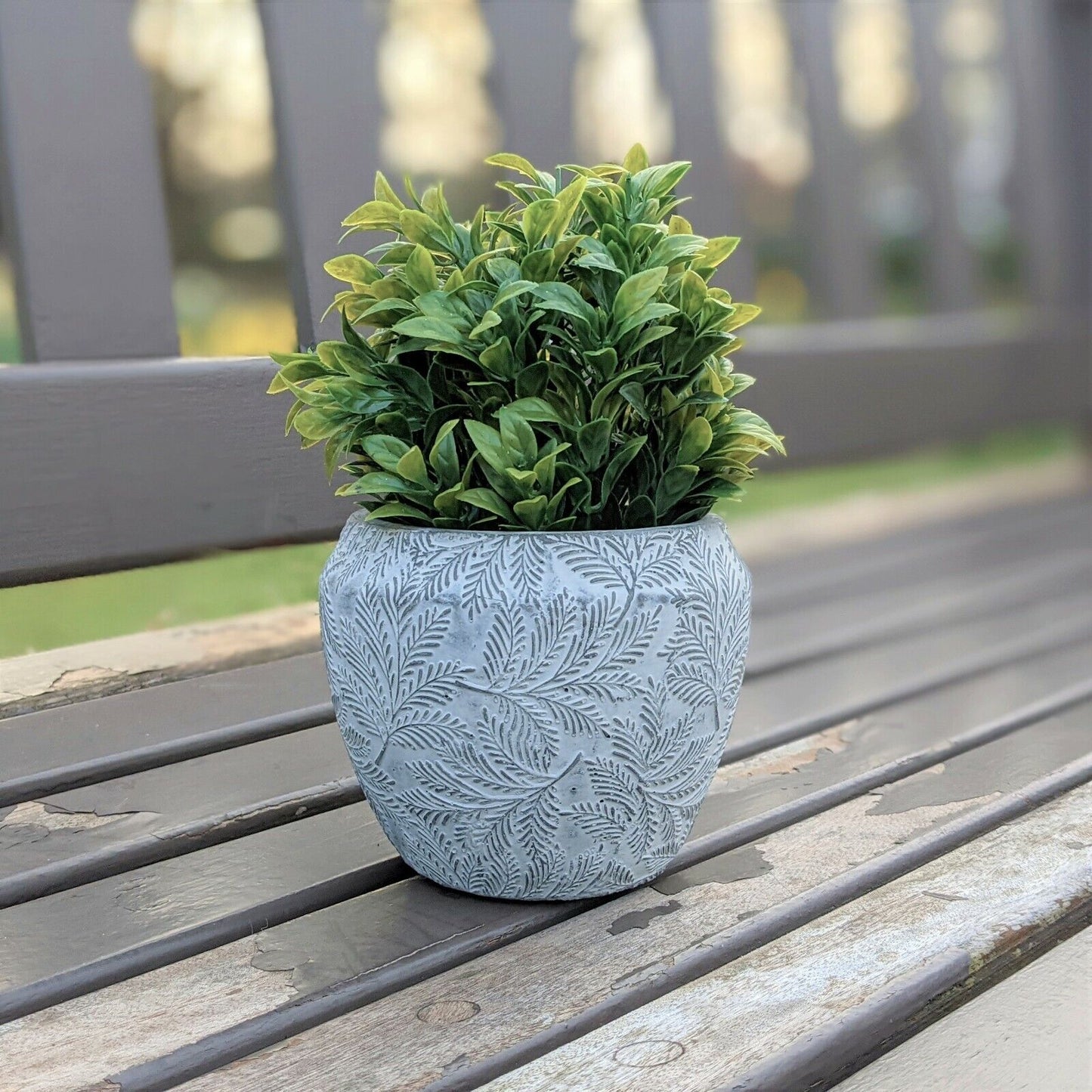 13cm Floral Embossed Leaves Concrete Indoor Plant Pot Holder Herb Cover Planter