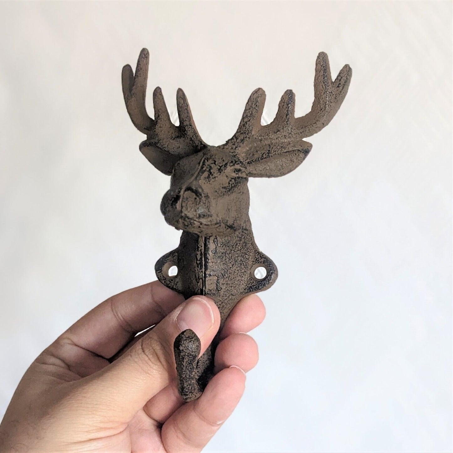 Single Vintage Cast Iron Deer Stag Head Wall Coat Hook Key Storage Hanger Rack