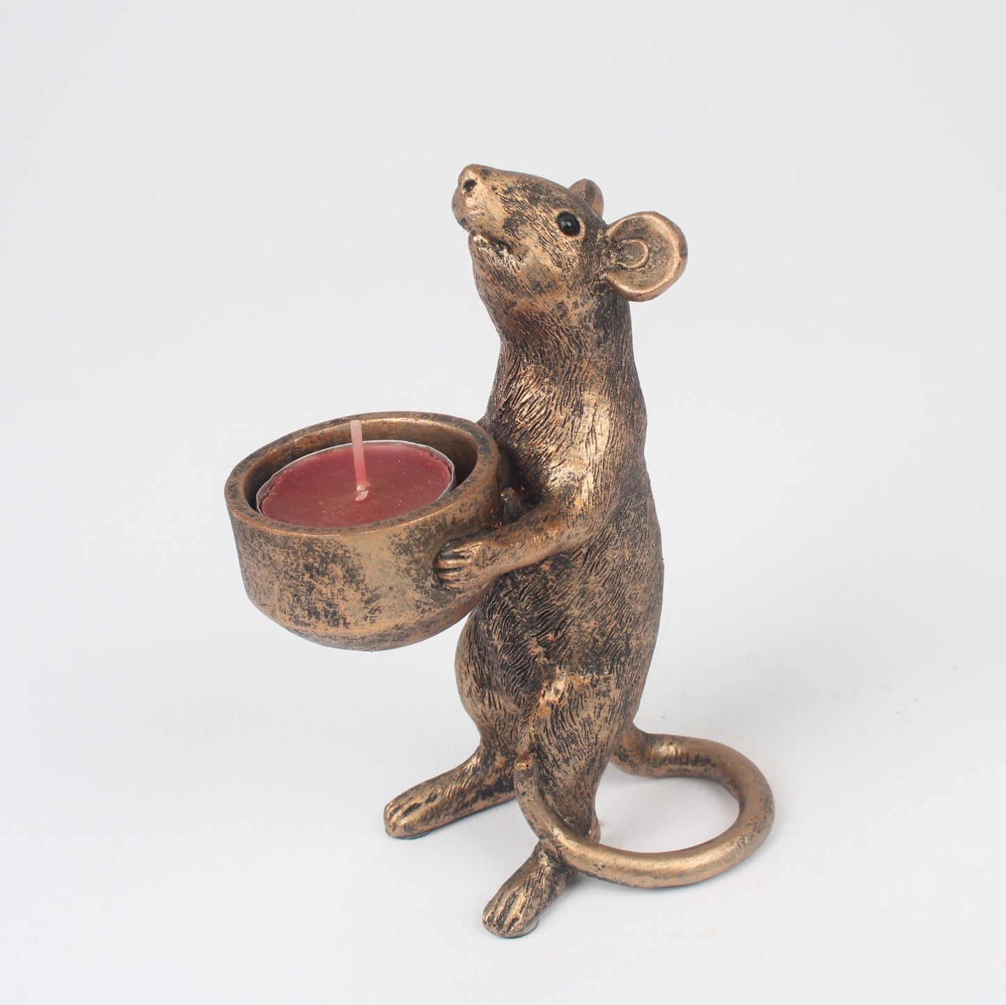 Resin Bronze Mouse Tealight Votive Candle Holder Shelf Sitter Ornament Mice Gift
