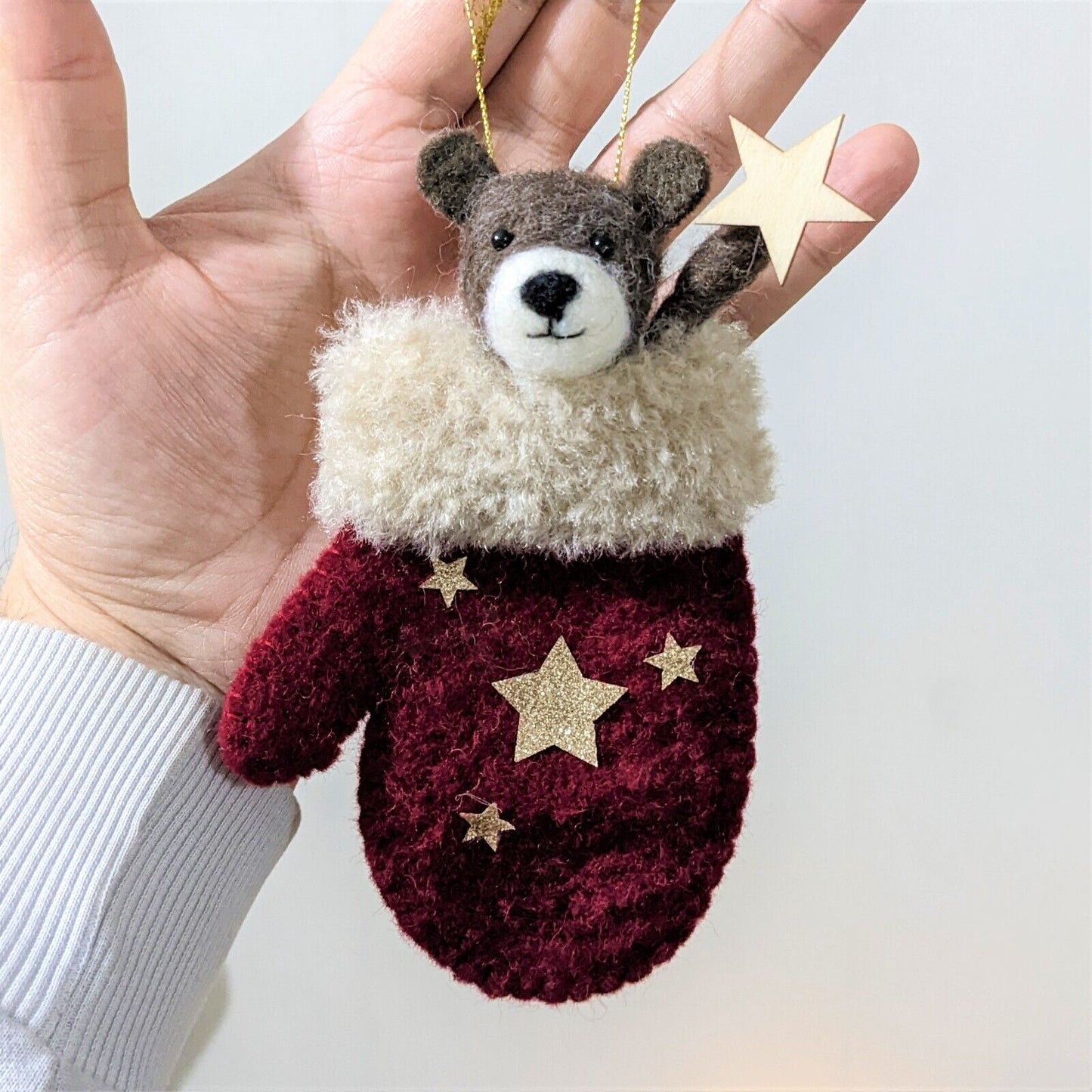 14 Felt Bear With Scarf & Star Mitten Christmas Xmas Tree Hanging Bauble Decor