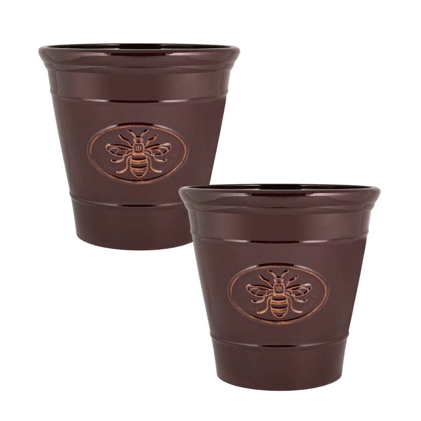 2Pc Plastic Plant Pot Bee Embossed 30cm Flower Pot 14L Glossy Garden Planter