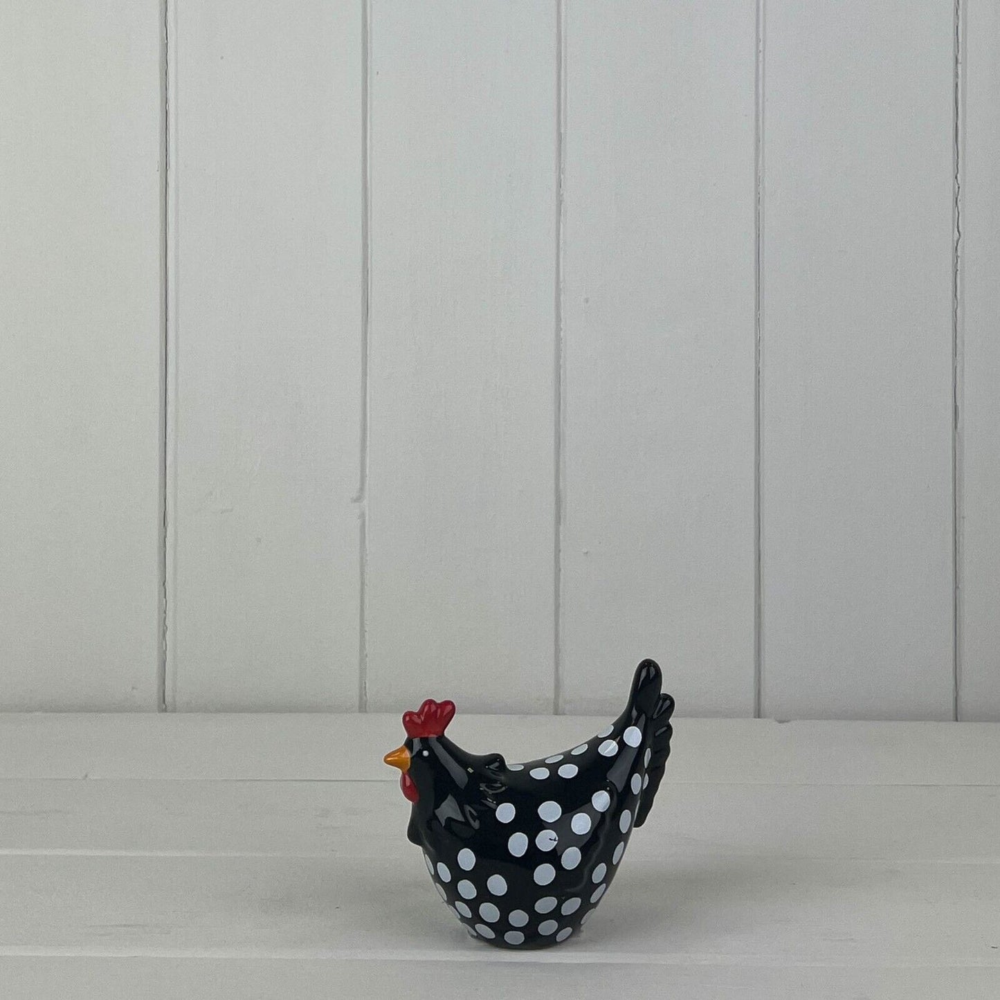 Black Ceramic Speckled Chicken Polka Dot Hen Shelf Sitter Ornament Home Figurine