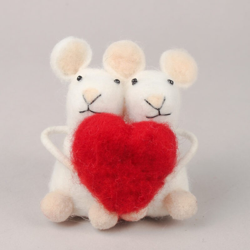 Cutest Needlefelt Mouse Couple with Heart Ornament Shelf Sitter Lovers Gift