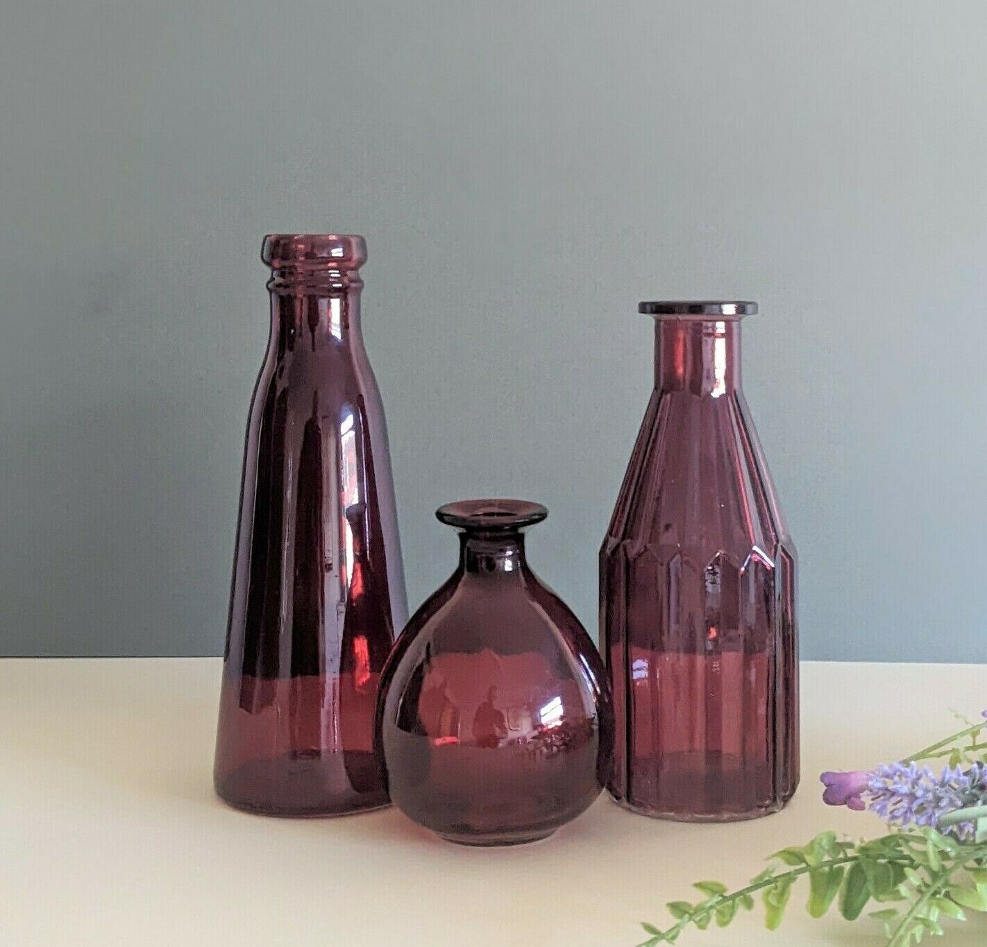 Set of 3 Vintage Ball Tall Glass Bud Vases Tapered Flowers Holders Bottles