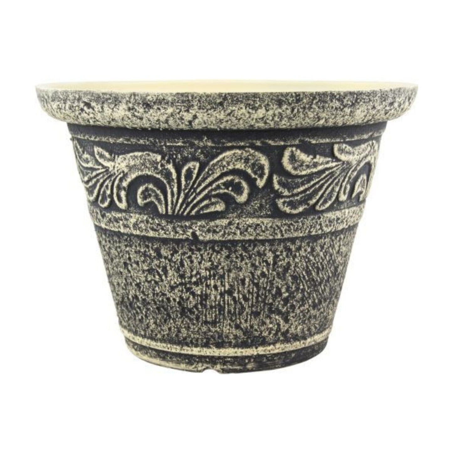 Round Plastic Grey Plant Pot 30cm Stone Effect Outdoor 8L Garden Patio Planter