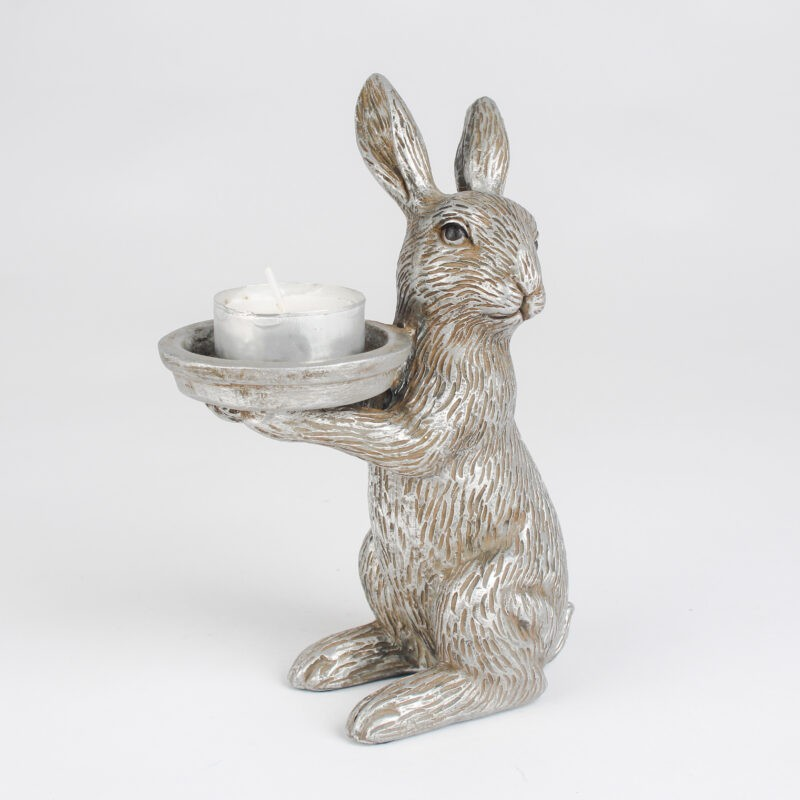 Antique Silver Rabbit Hare Resin Candlestick Candle Holder Dinner Table Decor