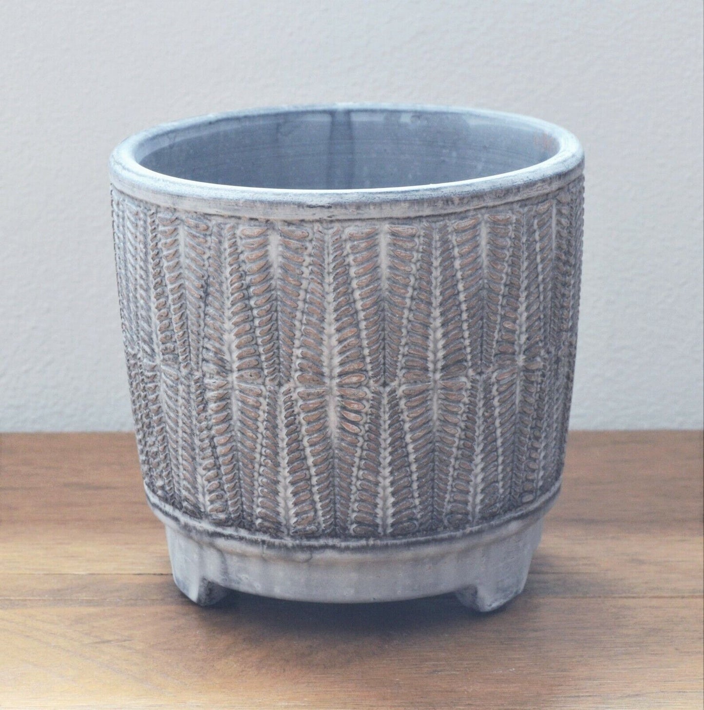 14cm Diamond Leaves Ceramic Indoor Plant Pot Holder Herb Cover Planter On Feet
