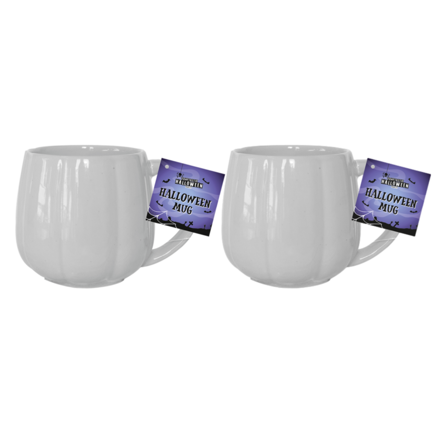 2 Pc White Ceramic Pumpkin Mug Coffee Cup Halloween Kitchen Accessory Tableware