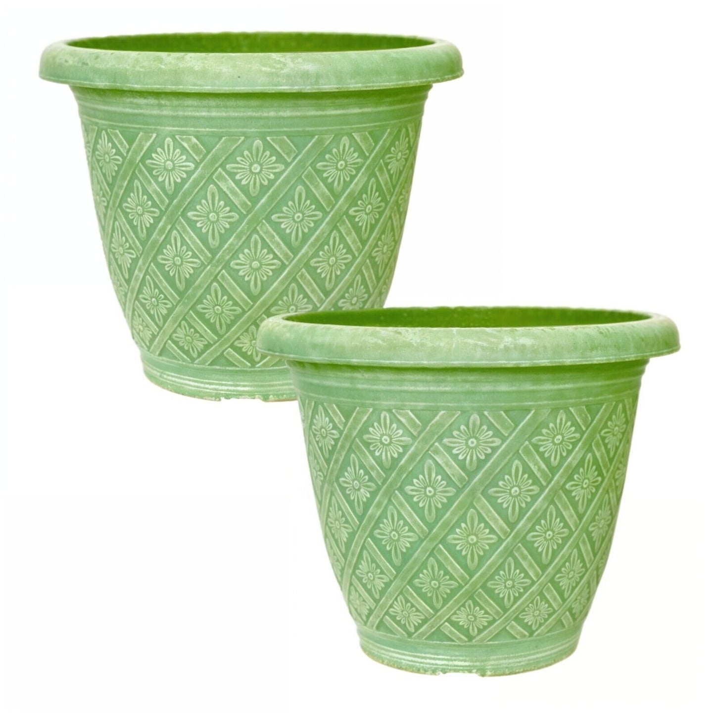 Planter Set of 2 Round 33cm Garden Plant Pot Woven Moss Green Outdoor Cover