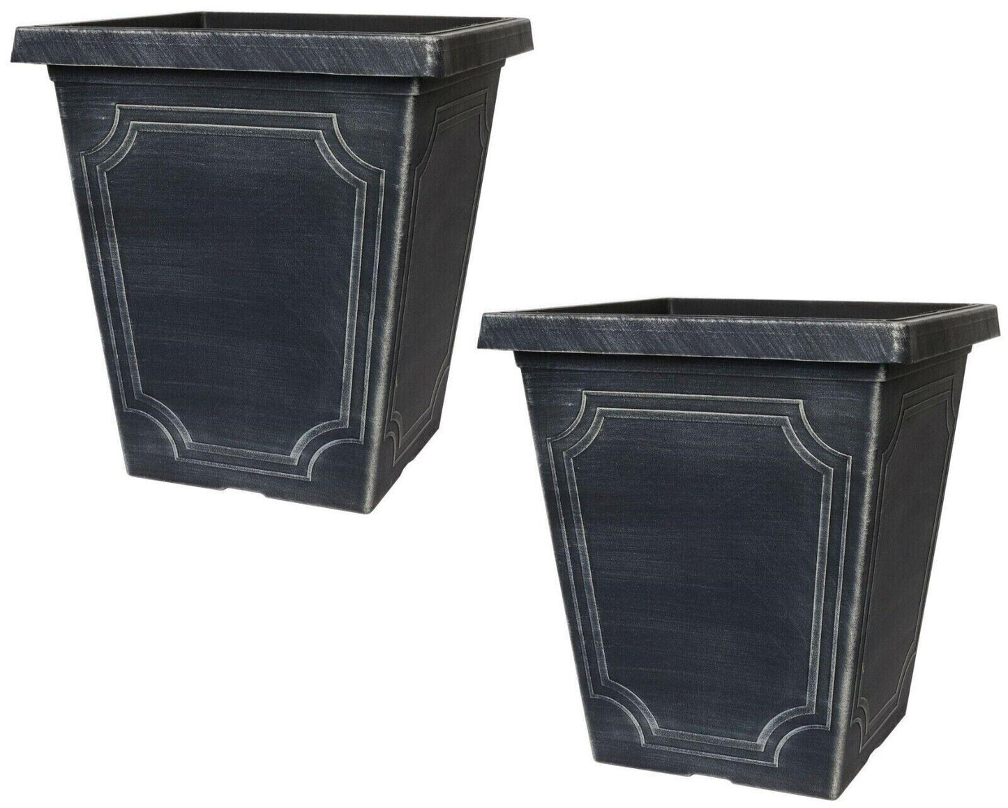 2 x 36cm Square Rustic Chalk Large Plant Pot 31L Outdoor Garden Plastic Planter