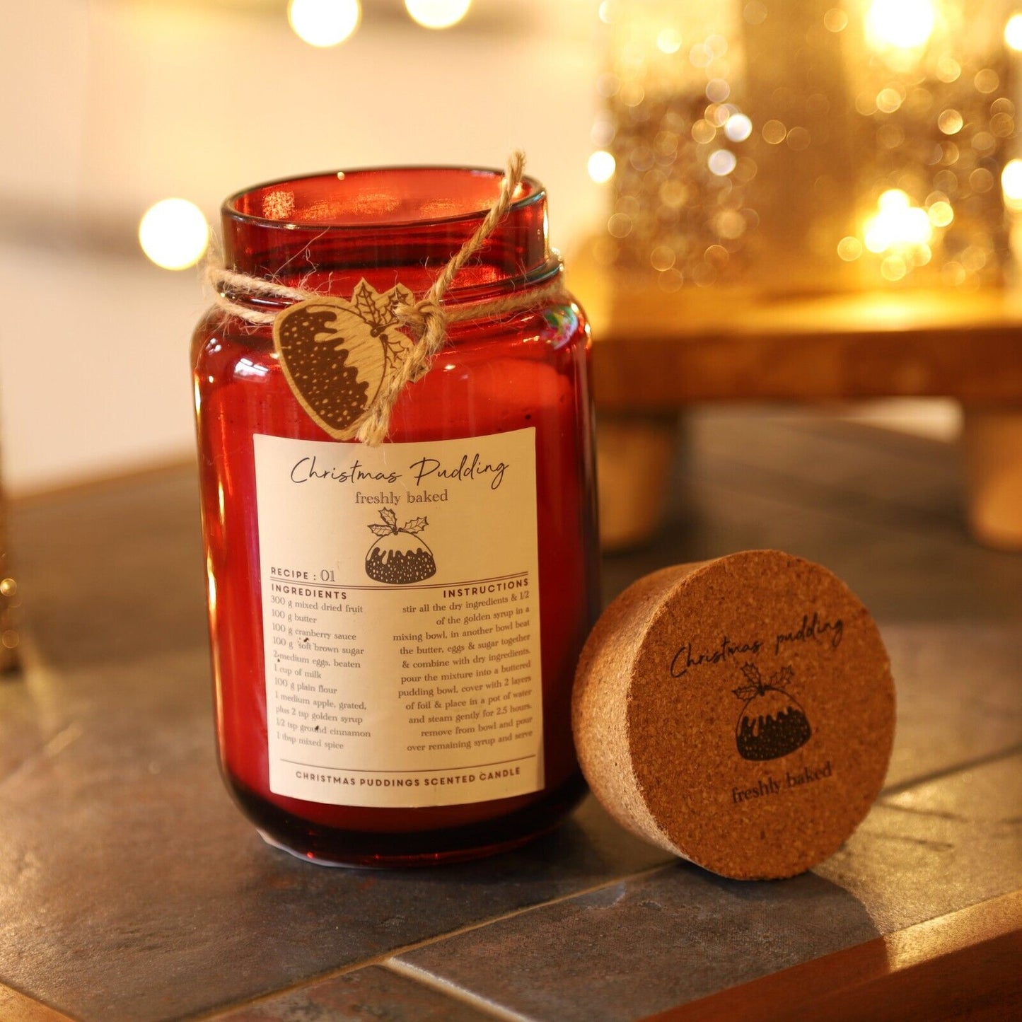 Christmas Pudding Scented Candle Freshly Baked 60Hrs. Burn Time Cork Lid Festive