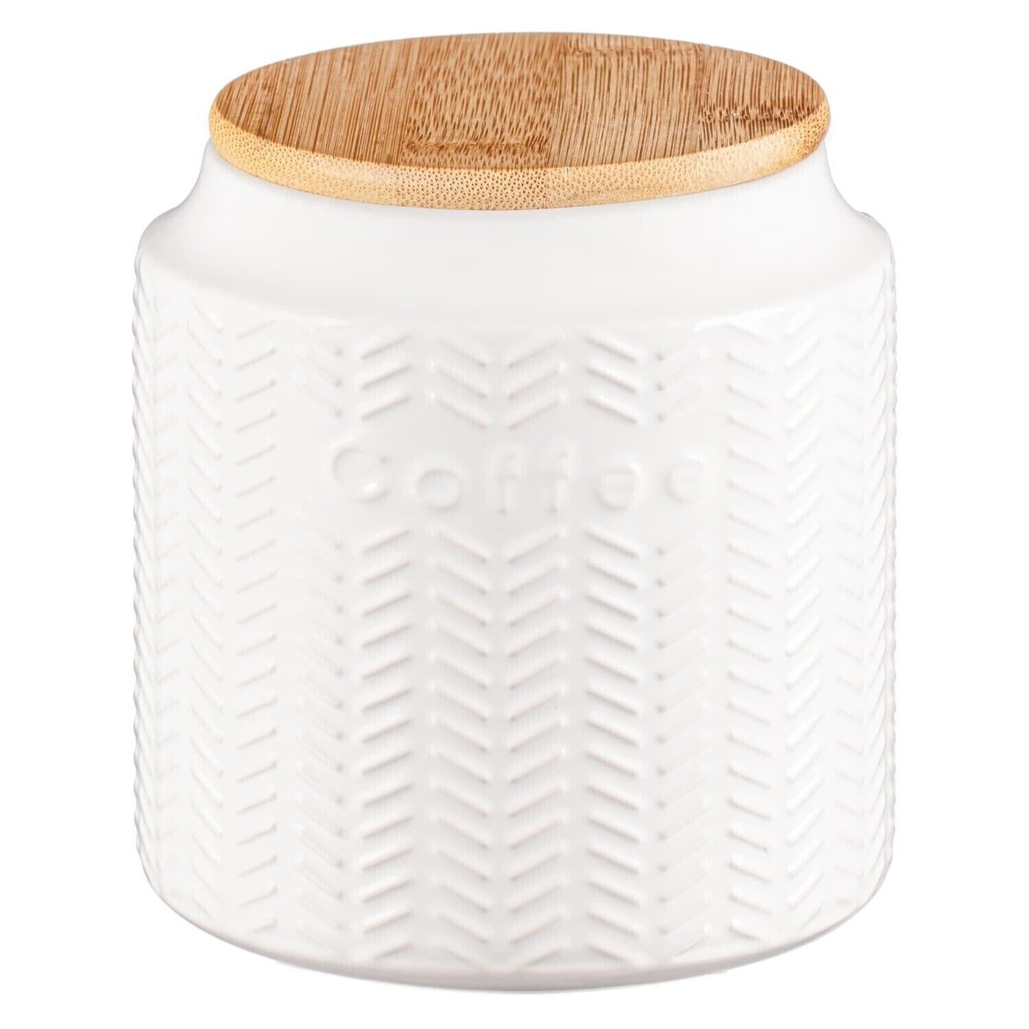 Set Of 3 White Tea Coffee Sugar Ceramic Canister Embossed Patterned Storage Jars