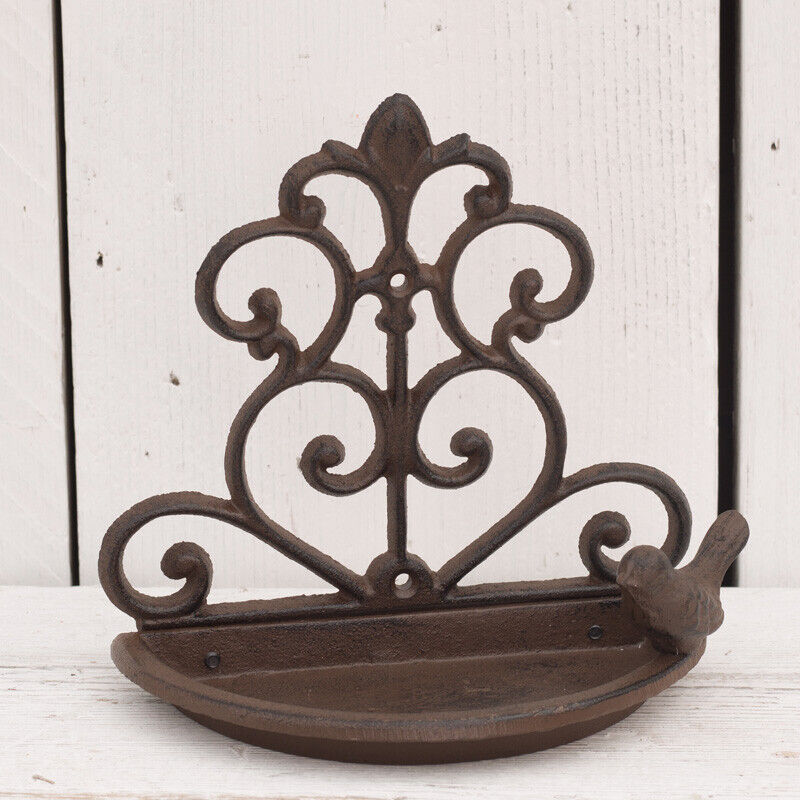 Cast Iron Metal Wall Mount Bird Bath Feeder Feeding Station Garden Ornament