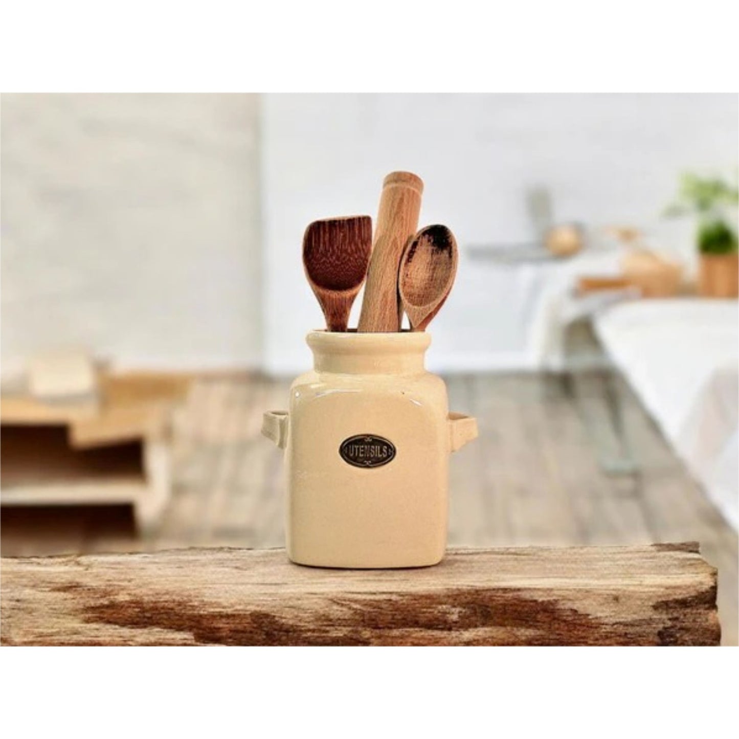Ceramic Cream Utensils Holder Cutlery Storage Pot with Handles Kitchen Organizer