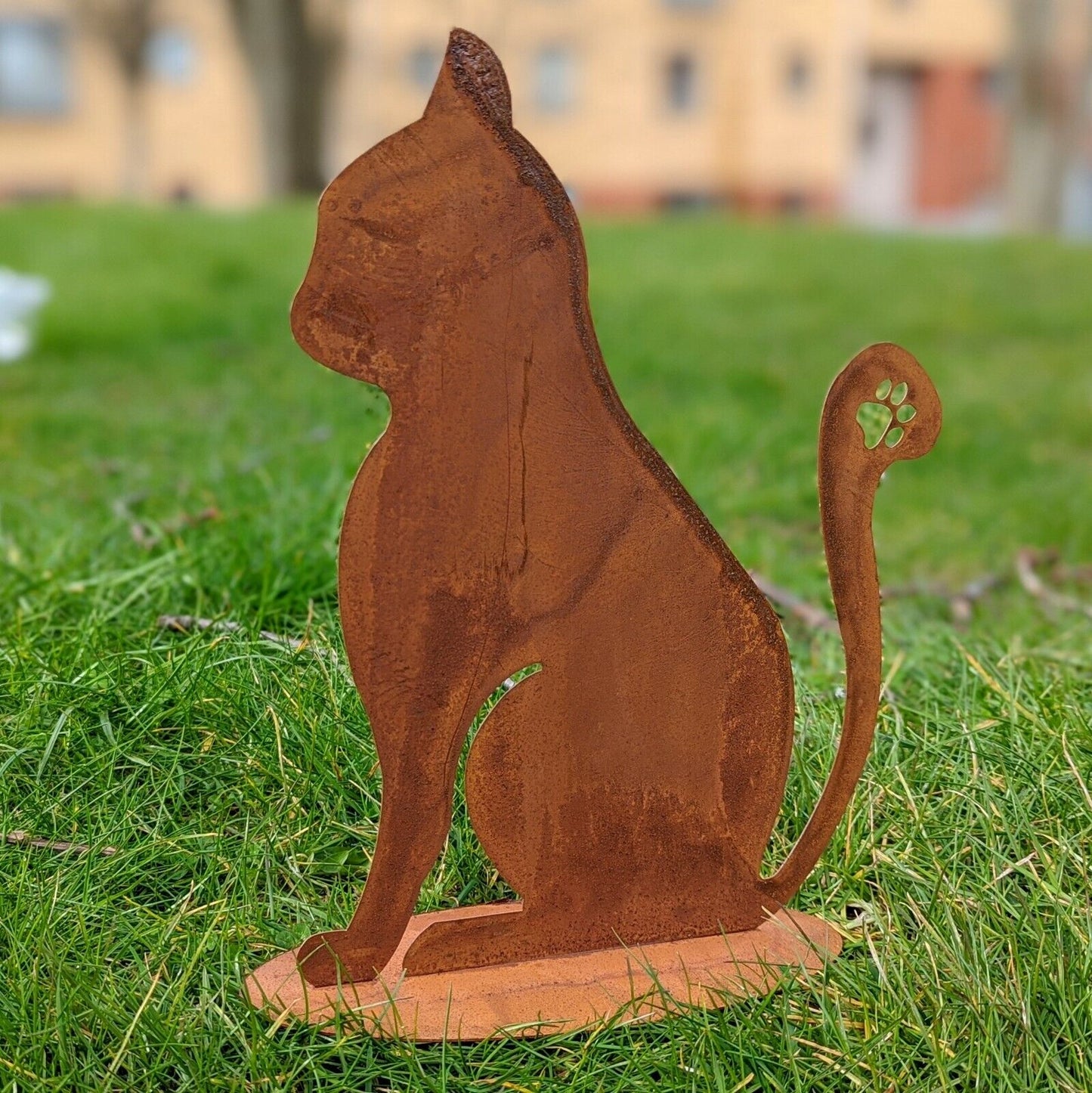 Silhouette Rustic Rusty Metal Cat Feline Garden Stake Fence Topper Ornament