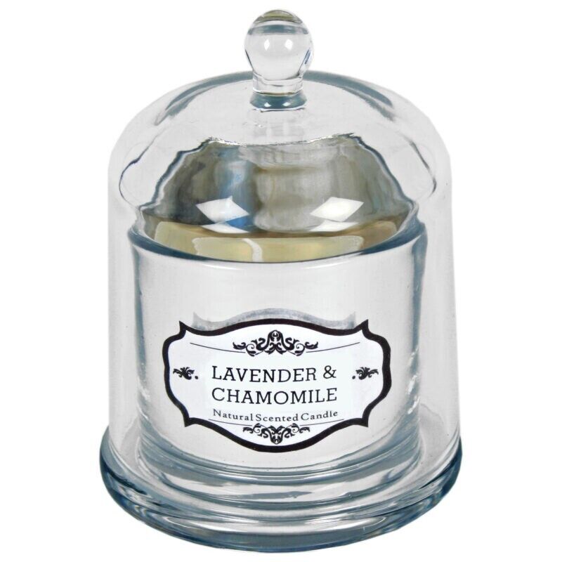 Scented Glass Lavender & Chamomile Bell Jar Natural Candle With Bell Cloche Lid