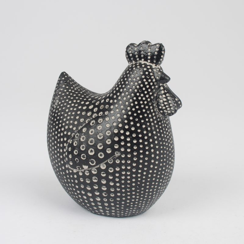 Black n White Resin Hen 12cm Spotty Cockerel Ornament Rooster Sculpture Figurine
