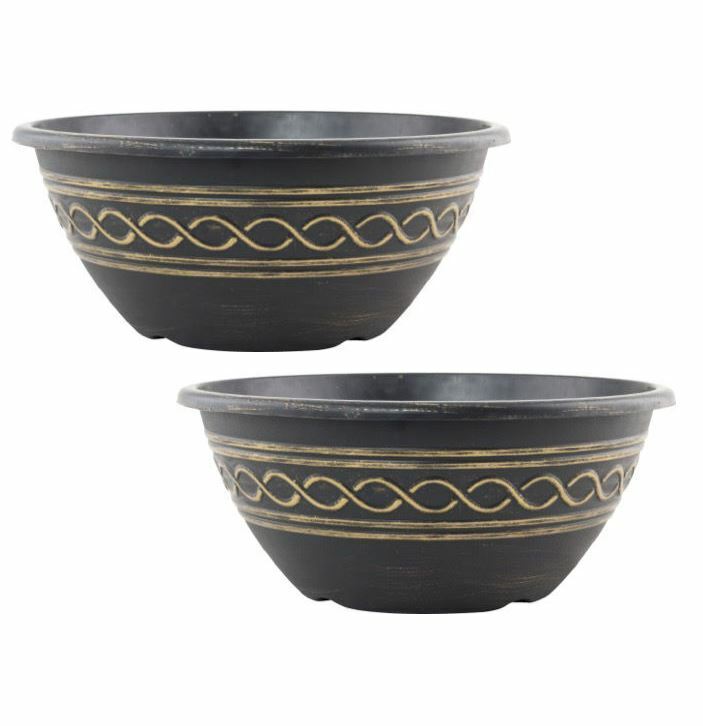 Set Of 2 Gold Plastic Plant Pot 30cm Round Garden Bowl Planter Cover Garden