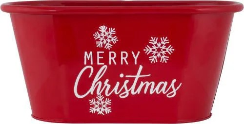 2Pc Metal Merry Christmas Red Plant Pot Pail Planter 26cm Trough Xmas SnowFlakes