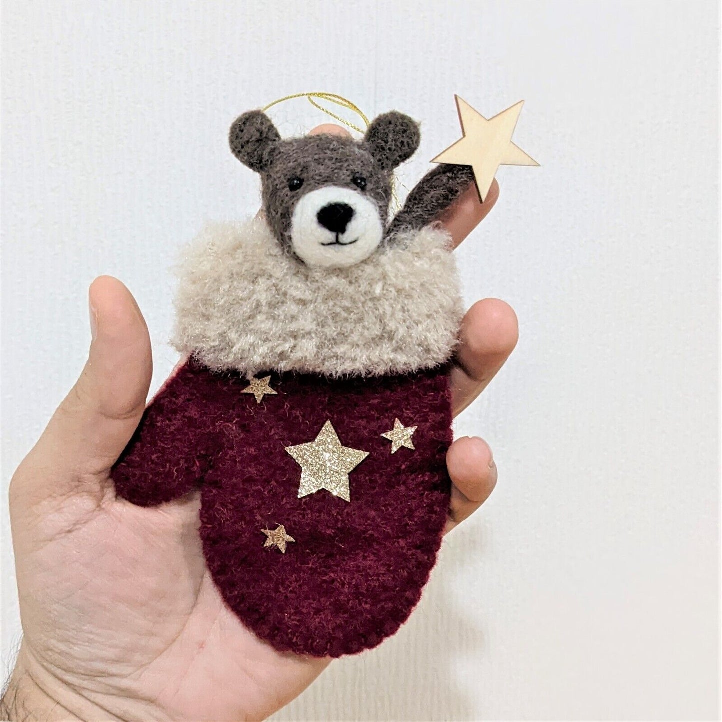 14 Felt Bear With Scarf & Star Mitten Christmas Xmas Tree Hanging Bauble Decor