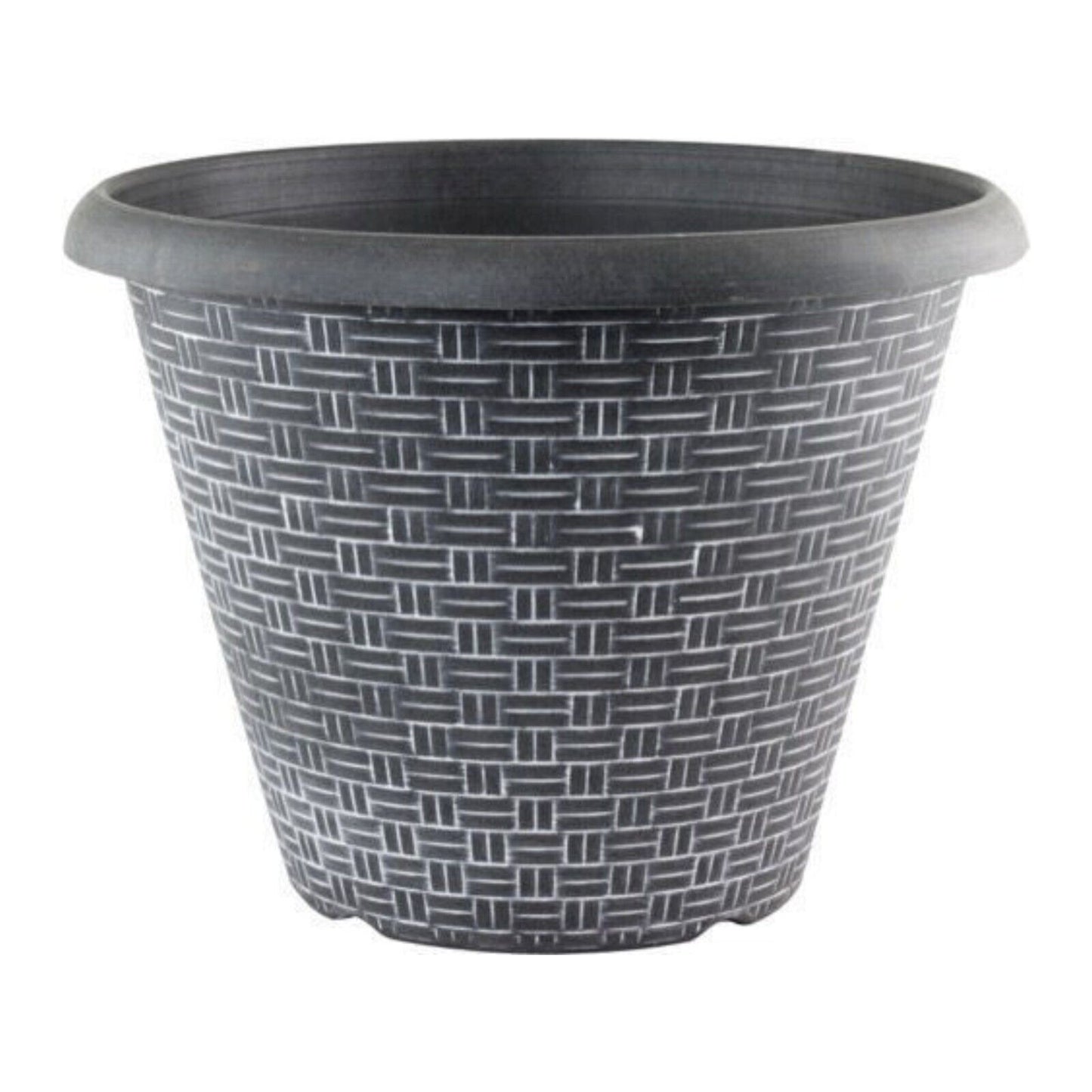 Round Plastic Plant Pot 30cm Black Woven 9L Home Garden Outdoor Planter Cover
