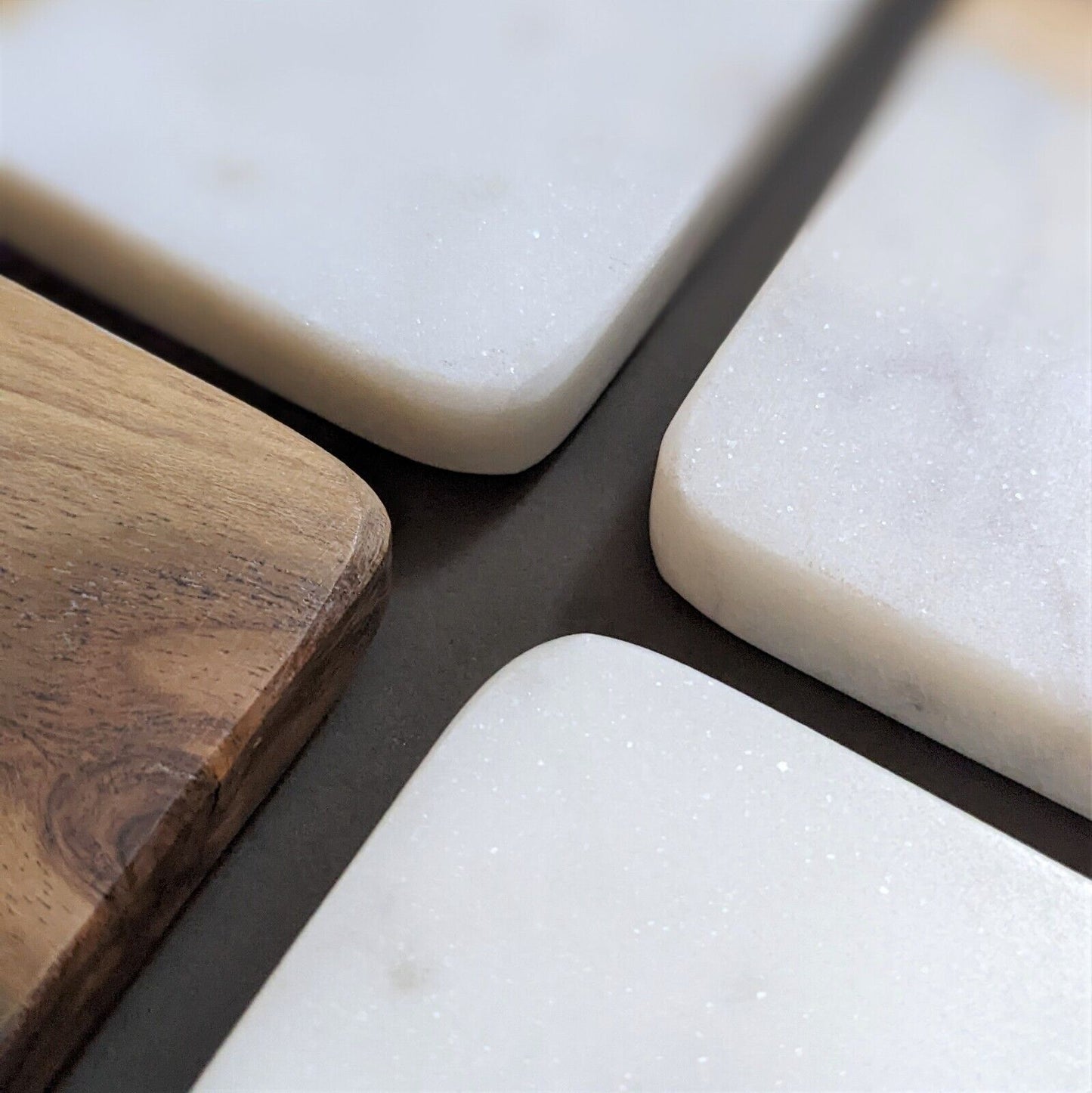 Set of 4 Two Tone Marble Coasters Cups Mug Mats Dinnerware Worktop Saver Mat